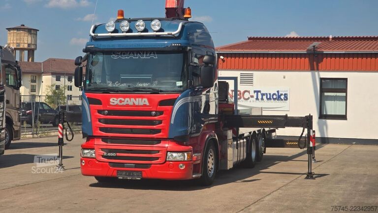 Camion cu platformă SCANIA R 490 * RETARDER * FASSI 14 M * LENK/LIFTACHSE *