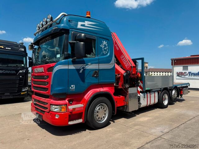 Camion cu platformă SCANIA R 490 * RETARDER * FASSI 14 M * LENK/LIFTACHSE *