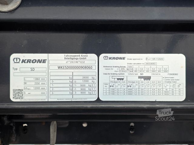 Open oplegger met zeil KRONE SD / Liftachse