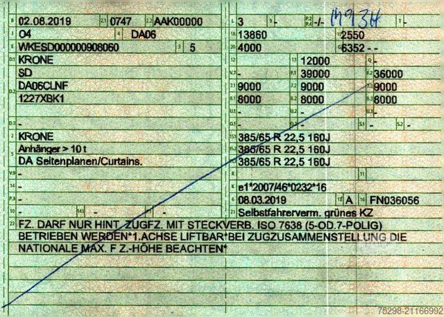 Open oplegger met zeil KRONE SD / Liftachse