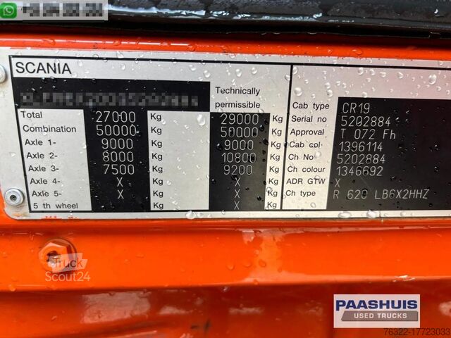 Chassis cab Scania R 620 B 6X2 V8 / retarder / blad geveerd/airco/