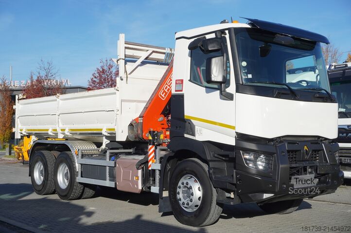 Caminhão basculante com guindaste Renault C380 E6 6×4 / HDS Fassi F135 2700 MTH /