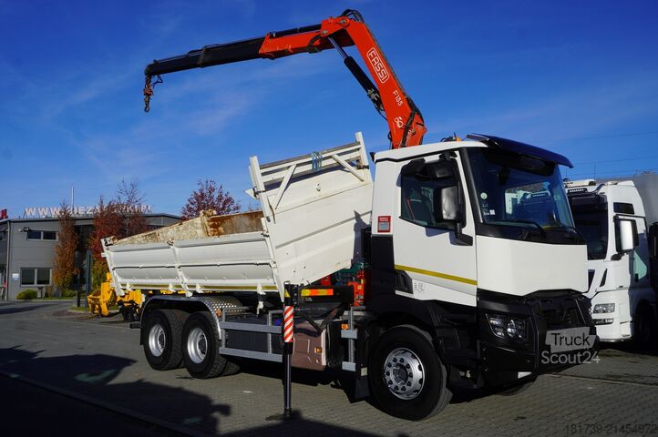 Caminhão basculante com guindaste Renault C380 E6 6×4 / HDS Fassi F135 2700 MTH /