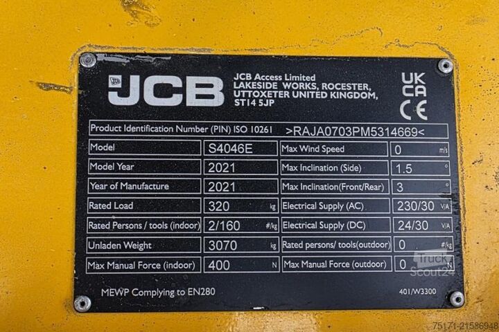 Scissor lift JCB S4046E Valid inspection, *Guarantee! 12m Working H