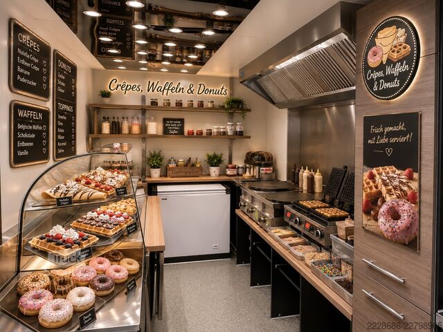árusító utánfutó Imbissanhänger Crêpes, Waffeln Donuts Crêpes, Waffeln Donuts