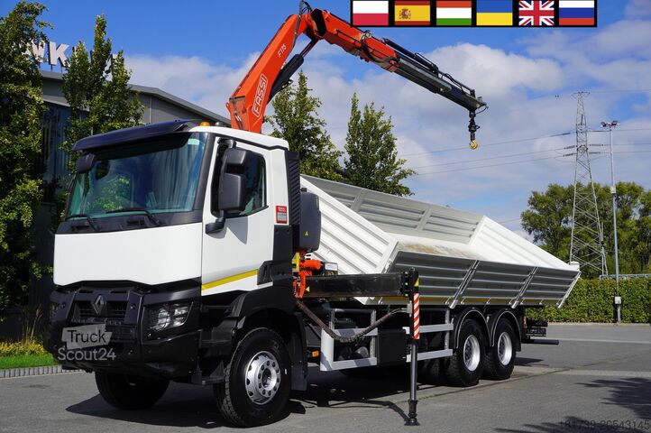 Basculantă bilaterală cu macara HDS Renault K380 6x4 / FASSI F175 crane 7.85 t