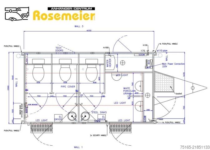 Toaletní přívěs Rosemeier EW TA-NO 2 Damen, 1 Herren + 3 Urinal Toilettenanhänger