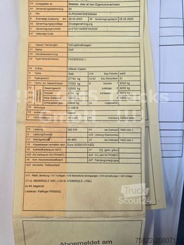 Gru montata su autocarro DAF 95XF / 8X4 / 35m Kran Palfinger PK90002 / WINCH