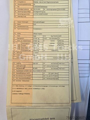 Standard trækkerunit DAF 95XF / 8X4 / 35m Palfinger Kran PK 90002 / Winch