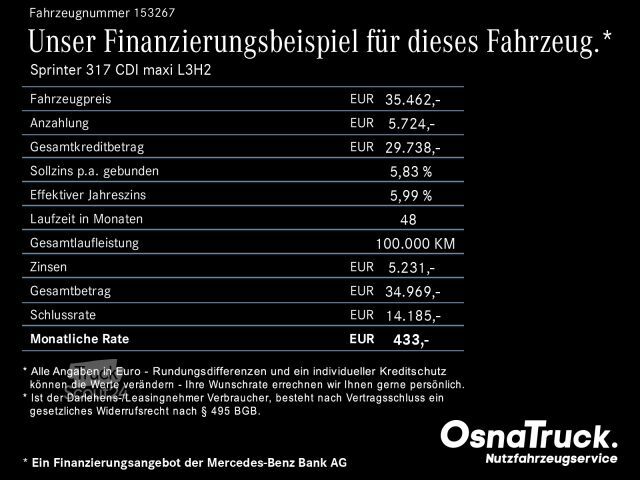 Furgone a tetto alto MERCEDES-BENZ Sprinter 317 CDI maxi L3H2 Automat,Kamera,Mod 25