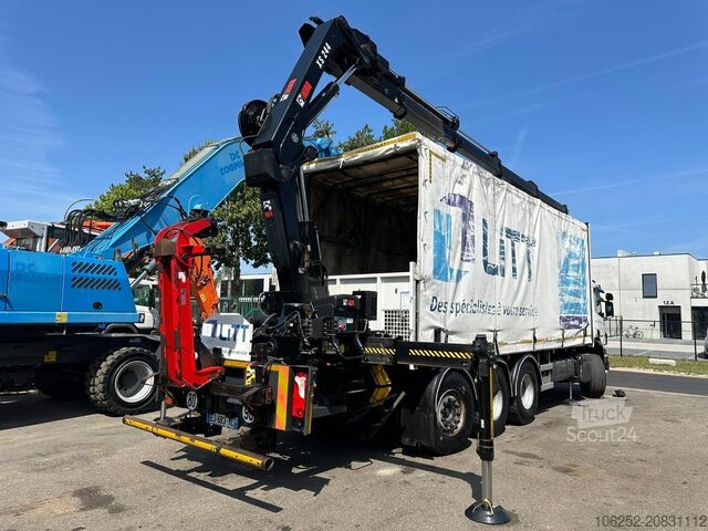 Telone scorrevole Scania P410 8x4 TRIDEM PRITSCHE PLANE + KRAN HIAB 244 ...