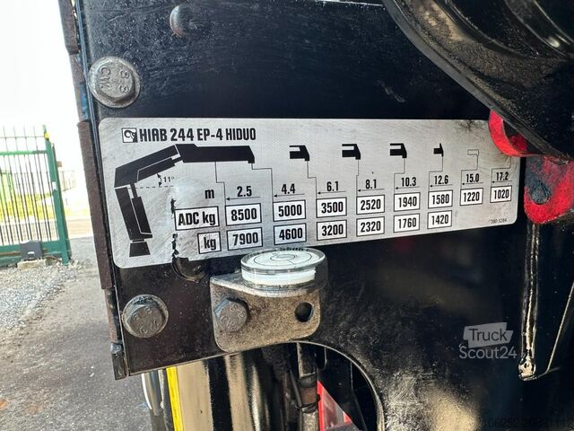 Telone scorrevole Scania P410 8x4 TRIDEM PRITSCHE PLANE + KRAN HIAB 244 ...