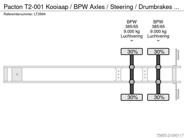 Curtain sided Pacton T2-001 Kooiaap / BPW Axles / Steering / Drumbra...