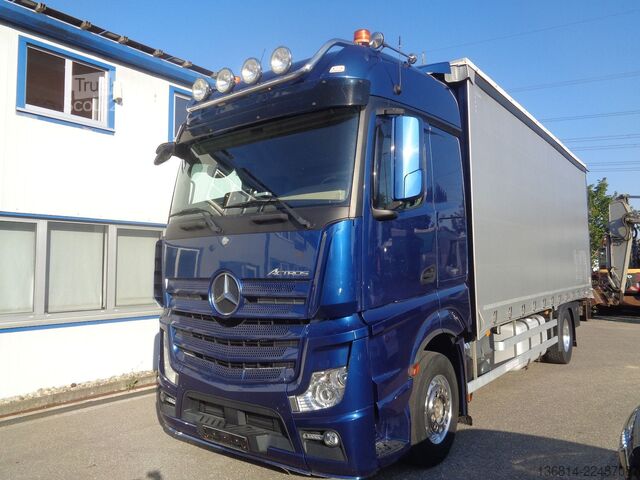 Plattewagen met zeil MERCEDES-BENZ Actros 1843 LL 7,1 M P+P+LBW AHK