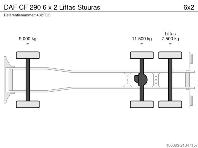 Chassis met cabine DAF CF 290 6 x 2 Liftas Stuuras