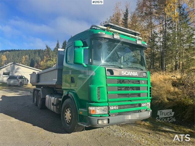 System med krogarm Scania 124G 6x2 Hook truck.