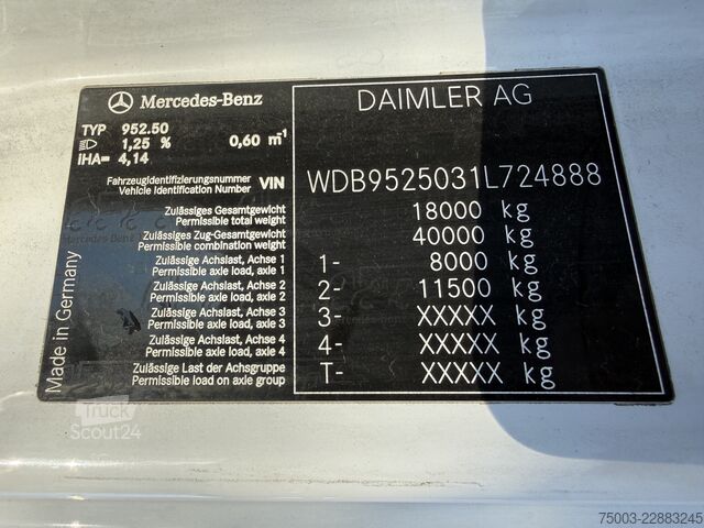 Camión volquete trilateral Mercedes-Benz Axor 1829 K 4X2 Kipper mit Kran Atlas 125.2