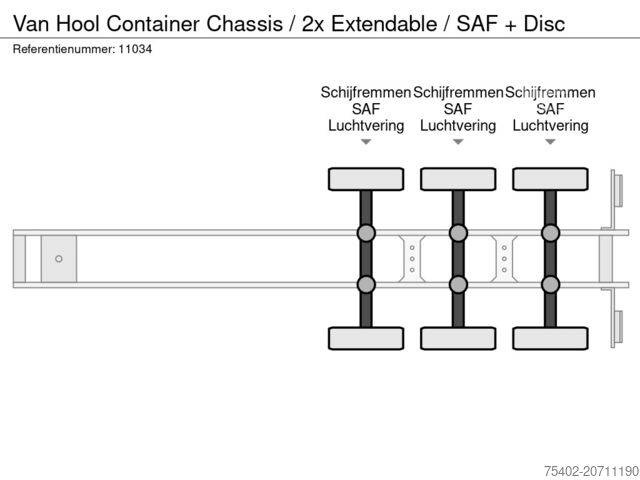 Containervervoer Van Hool Container Chassis / 2x Extendable / SAF + Disc