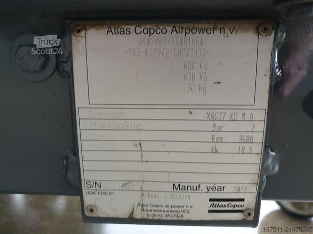 Compresseur frigorifique Atlas Copco XAS 37 KD