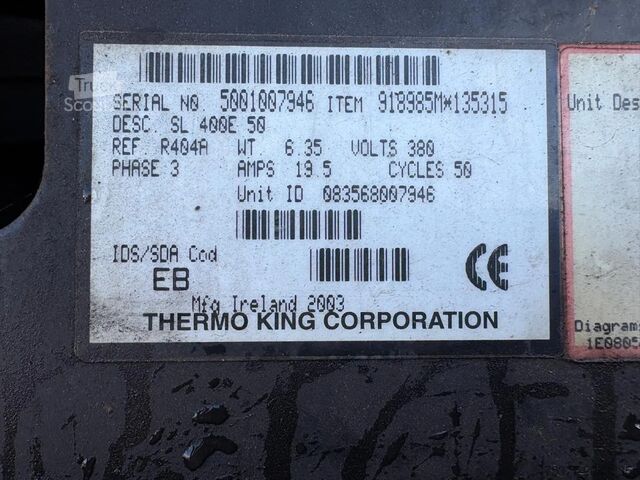 Gekoeld/bevroren transport Ekeri Thermoking SL 400 low hours, open side, BPW 133...