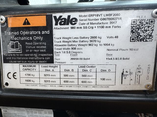 Carretilla elevadora Yale ERP18VT (LWB)