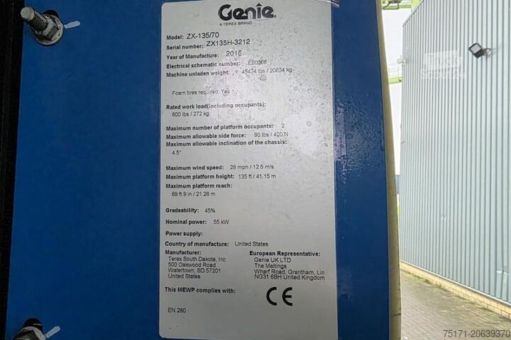 Kloubová teleskopická pracovní plošina Genie ZX135/70 Diesel, 4x4x4 Drive, 43m Lifting Height,