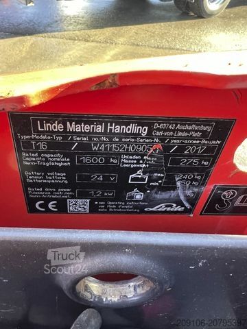 Χειροκίνητο παλετοφόρο LINDE T 16 Niederhubwagen*BJ 2017*95h