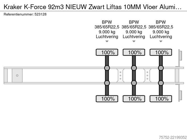 Hareketli zemin Kraker K-Force 92m3 NIEUW Zwart Liftas 10MM Vloer Alum...