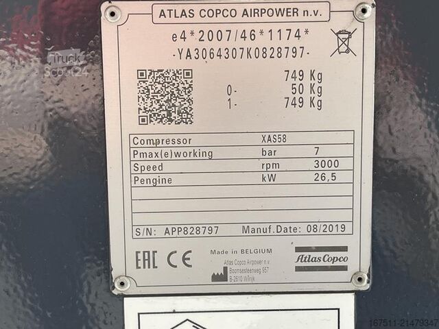 Compressore frigorifero Atlas Copco XAS 58 KD