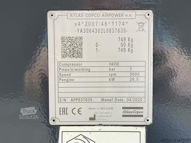 Compressore frigorifero Atlas Copco XAS 58 KD