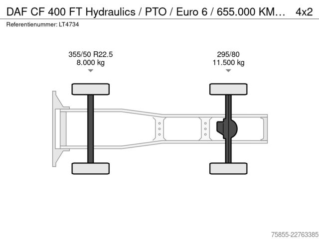 Tracteur standard DAF CF 400 FT Hydraulics / PTO / Euro 6 / 655.000 K...