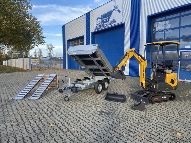 Minibager s vyklápacím prívesom a rampami Berger Kraus Minibagger BK1000JS im Komplettpaket