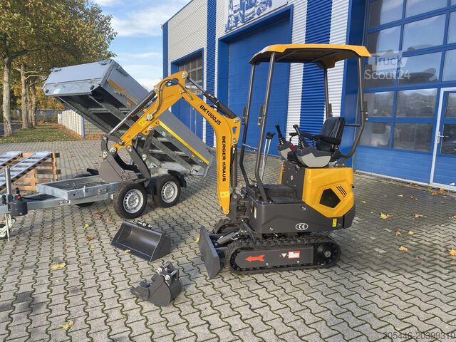 Minibager s vyklápacím prívesom a rampami Berger Kraus Minibagger BK1000JS im Komplettpaket