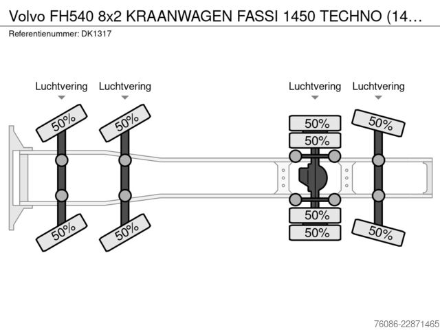 Tracteur standard Volvo FH540 8x2 KRAANWAGEN FASSI 1450 TECHNO (145TM) ...