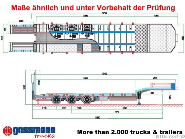 Nízkoložný návěs  GVN Trailer 329, Liftachse, Verbr. auf 3m, hydr.