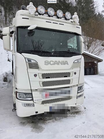 Ciężarówka z dźwigiem Scania R500 8x4 flatbed truck with 23 t/m Palfinger crane