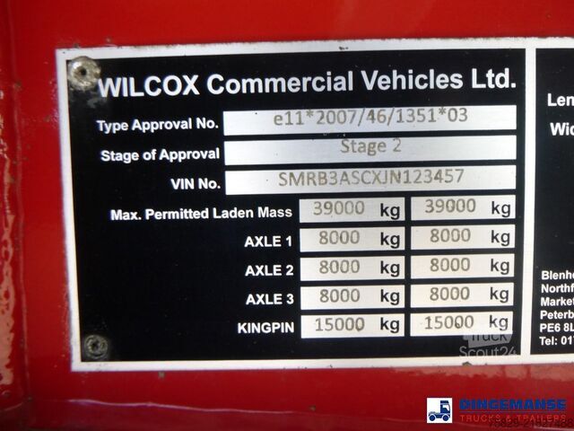Sklápěč Wilcox Tipper trailer alu 55 m3 + tarpaulin