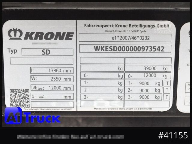 Semi-remorque bâchée KRONE SD, Tautliner Mega, Liftachse