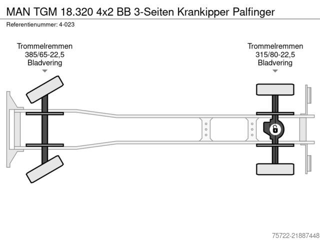 Basculante de 3 lados MAN TGM 18.320 4x2 BB 3-Seiten Krankipper Palfinger