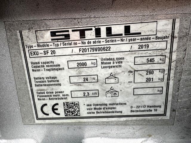 2019 S+UVV 09/2027 Still EXU-SF20 Still EXU-SF20