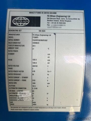 Kruszywo FG Wilson P1500P3 - 1.650 kVA Generator - DPX-12628