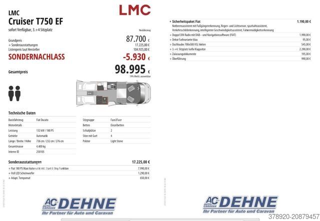 Półzintegrowany kamper LMC Cruiser T750 EF sofort Verfügbar, 3.+4 Sitzplatz