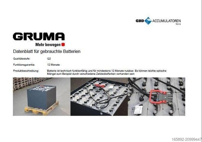 Gaffeltruckbatteri GRUMA 48 Volt 5 PzS 775 Ah