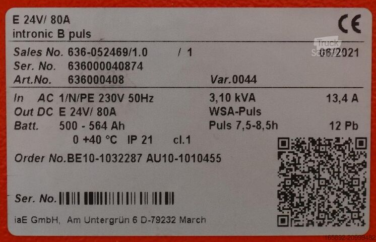 μπαταρία ανυψωτικού μηχανήματος INDUSTRIE AUTOMATION intronic B puls E 24/80A