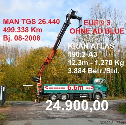 Grúa montada en camión MAN TGS 26.440 EUR4 KRAN ATLAS 190.2 BAUSTOFF