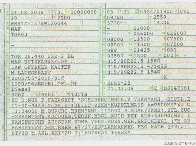 Camión de plataforma MAN TGS 26.440 EUR4 BAUSTOFF ATLAS 190.2 12,3m-1,3tn