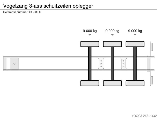 Prelate glisante Vogelzang 3-ass schuifzeilen oplegger