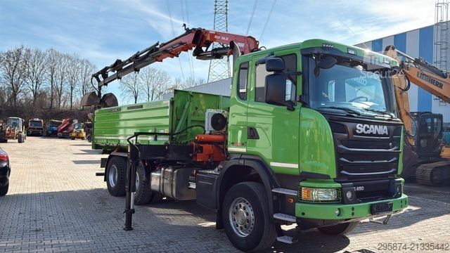 Üç taraflı damperli kamyon SCANIA G450 Kipper KRan Atlas 206.3E AHK Bordmatic FUNK