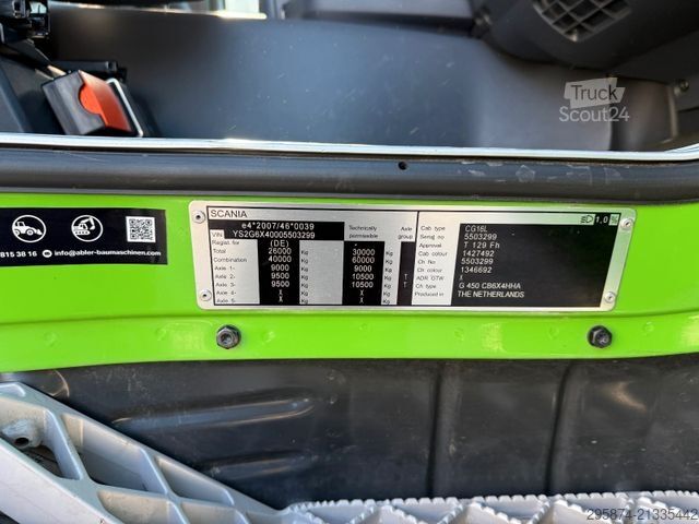 Üç taraflı damperli kamyon SCANIA G450 Kipper KRan Atlas 206.3E AHK Bordmatic FUNK