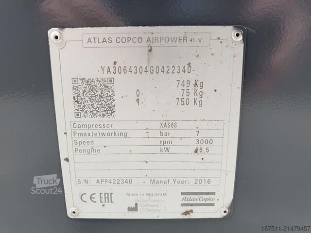 Compressore frigorifero Atlas Copco XAS 68 KD